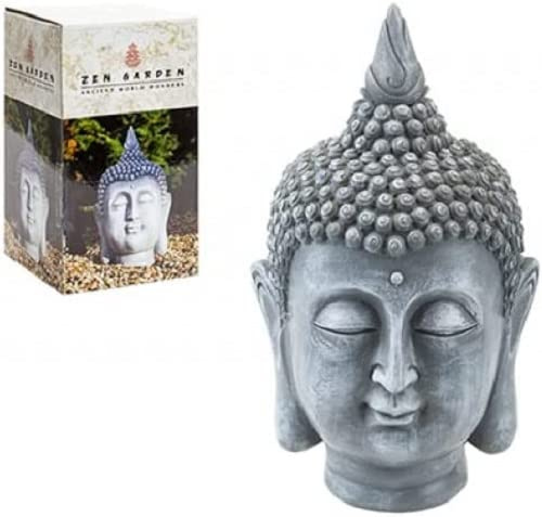 M1SS 12’’ inch/ 30cm Resin Grey Stone Effect Buddha Head Statue Figurine Meditation Sculpture Decoration Showpiece for Indoor Outdoor Home Office Yoga Livingroom Garden Décor Buddhist Ornament Temple