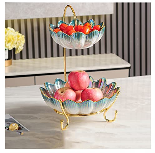 2-Tier Fruit Bowl, Light Luxury Ceramic Dried Fruit Plate, Nuts Berry Display Stand, Snacks Candy Storage Tray (B)