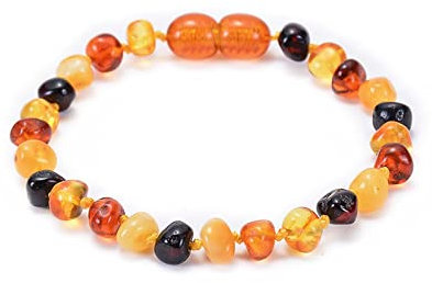 Skcess Bernstein Armband Damen, Perlenarmband Männer Bunt Naturstein Armband Herren 15CMx8MM Kein Verschlusstyp