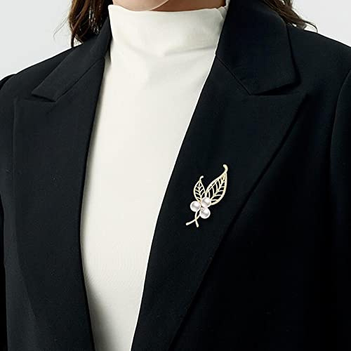 Wendalern Broche Hoja De Perla Broche De Oro Hueco Hojas Broche Clásico Circonio Cúbico Hoja Ramillete Broche De Imitación Perla Cristal Solapa Broche Bufanda Chal Ropa Accesorios Joyería Para Mujeres