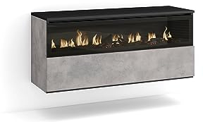 Skraut Home | Elektrokamin LED | Elektrische Kamine | 102x45x35cm | 1 Öffnung, 1 Tür | Elektrokamin. Maße | Hängend | Moderner Stil | Zement