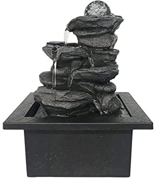 LQSSA Fontaine de Table en Cascade avec lumières LED – Décoration d'intérieur Portable, décoration de Table, Relaxation apaisante, Fontaine Zen (D) Decoration