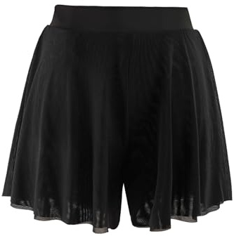 Daydance Black Adult Women Ballet Shorts Wide Leg Pull on Dance Skirts Culottes 2 Layers of Mesh