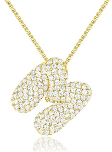AILYFIRMO Blasen-Buchstaben-Halskette, Blasen-Buchstaben-Halskette für Männer/Frauen Gold, 14 Karat vergoldet, Exquisite Pavé-Kubik-Zirkonia-Buchstaben-Halskette, Schmuckgeschenk (M)