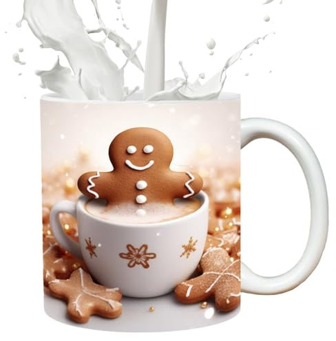 Fulenyi Lustige Weihnachtstassen - Festliche Feiertagskaffeetassen mit Lebkuchenmännern,350-ml-Keramikbecher für Tischdekorationen, Malerei, Partygeschenke, Weihnachtsfeierzubehör
