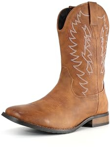 IUV Cowboy Boots For Men Western Boot Durable Classic Embroidered Square Toe Traditional Boots