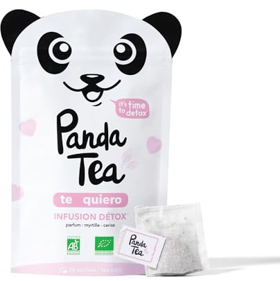 Panda Tea Infusion Tea Quiero Detox Bio - Drainant & Bien-Être, Tisane à Froid, Chaud ou Glacée - Certifié Biologique - Cure 28 Sachets Coton