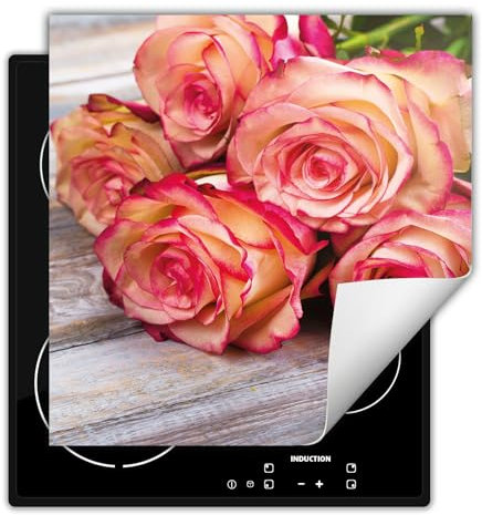 DarHaus Piastra di copertura per fornelli 50x52 cm Copri piano cottura vinile - Rose - legno