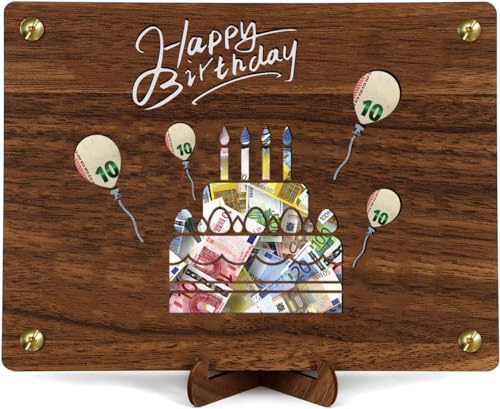 Geldgeschenke Geburtstag - Happy Birthday - Geschenke aus Holz, Geldgeschenke Verpackung mit Geburtstagskarte,Happy Birthday Gift mit Ständer