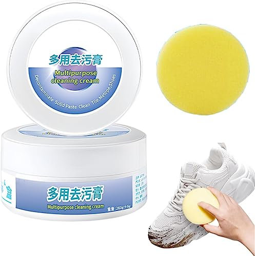 Hualabo Multi-Functional Cleaning and Stain Removal Cream, White Shoe Cleaning Cream with Sponge, Solid Paste Whitening and Yellowing Maintenance of Shoes (1pcs)