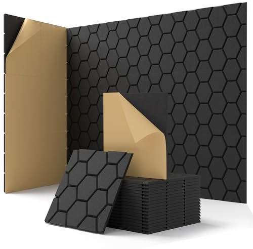Schallabsorber Selbstklebend, Akustikplatten Gaming, Filz Acoustic Panels für Wand, Decke, Tür, Akustikpaneele Schwarz, Tonstudio, Wohnzimmer, Kinderzimmer, Buero, 18 Stück, 30 x 30 x 0,9cm