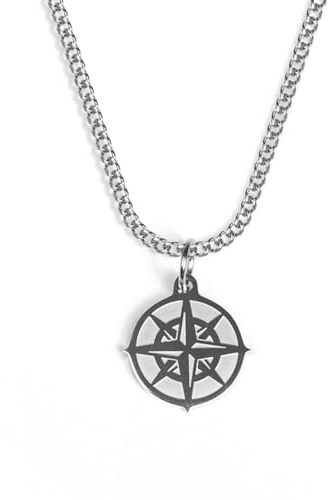 UNSHINEBAR Kompass Kette mit Anhänger für Herren und Damen - Streetwear Cuban Halskette mit Anhänger aus Edelstahl und 18K Gold - Wasserfeste Kette - 50-55cm Länge verstellbar