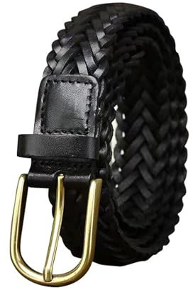 AGUTALITHIC Gürtel Aus Rindsleder Breite 3cm Flechtgürtel Handgemachter Geflochtener Echtleder Ledergürtel Mit Goldschnalle Für Damen Und Herren(105cm/41, Black)