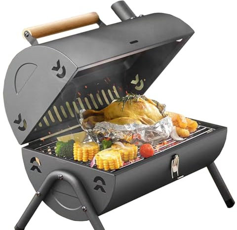Holzkohlegrill Klein Camping, Klappgrill Klein Für Den Außenbereich, Outdoor Picknick Campinggrill Mit Backform, Kompakter Picknickgrill Für Picknick, Terrasse, Hinterhof, Strand (Color : /Black)