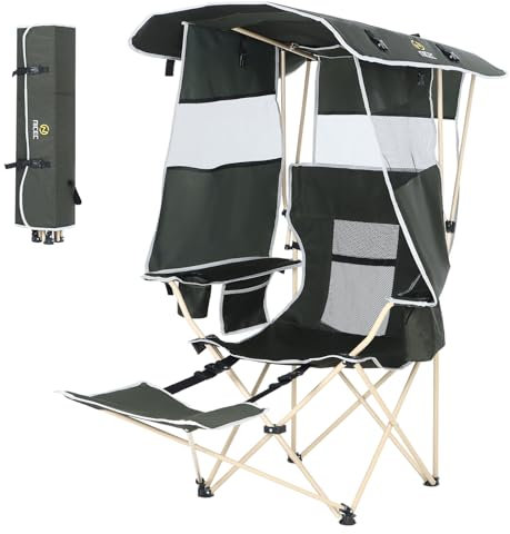 Nice C Chair with Canopy, Umbrella Chairs, Chair with Shades, Sports Chairs, w/Removable Footrest, Cooler Bag, Cup Holder for Camping, Fishing, Sports, Soccer, Beach (1-P Green)
