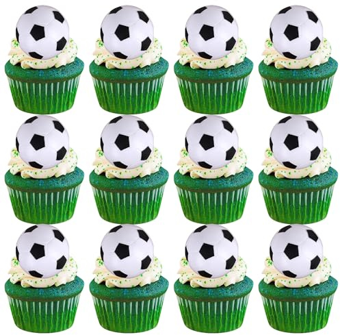Xsstarmi 12 Pack 3D Football Cupcake Toppers - Soccer Ball Cake Toppers for Sports Theme Baby Shower Kids Birthday Party Decorations