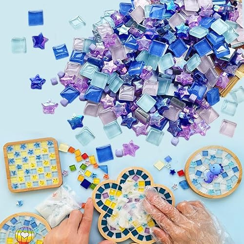 JIAMIAN 360 Gélules Carreaux De Mosaïque, Petites Mosaïques, Pierres De Mosaïque, Carreaux De Mosaïque Rectangulaires En Verre Colorées, Pour Déco Maison DIY(Bleu)
