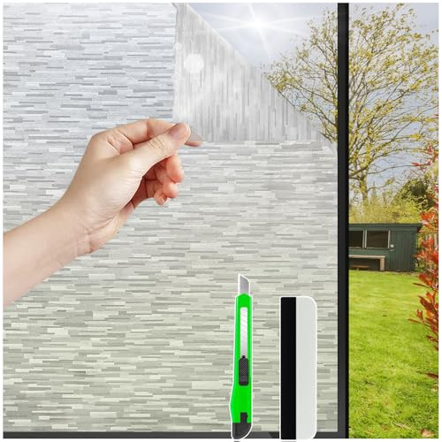 HONLONE Milchglasfolie Selbstklebend Fenster, 90x200cm Sichtschutzfolie Fensterfolie Muster, Statische Fensterfolie Blickdicht von Aussen, Anti-UV Klebefolie Fenster Sichtschutz Für Zuhause Büro