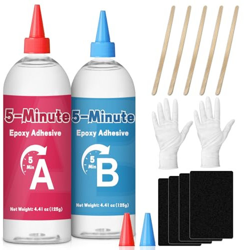 DINGSEN 5 Minute Epoxy Glue - Clear, 8.8 oz, Quick Cure, Waterproof & Tough, 2 Part Epoxy Adhesive for Hard Plastics, Metals, Ceramics, Wood, Etc