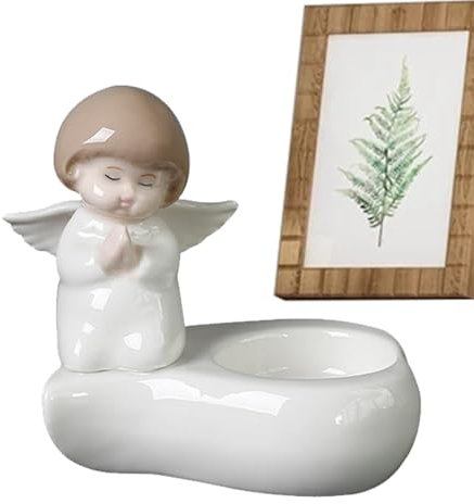Teksome Portacandele Cherubino, Portacandele Angelo | Angelo in ceramica con portacandelina,Portacandele Angel Tea Light per il compleanno della mamma, la festa della mamma, Natale