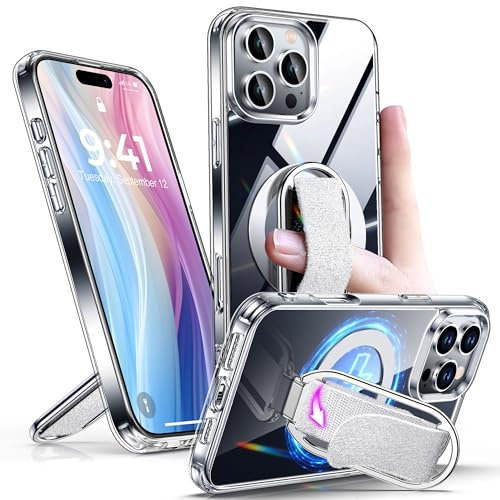SHIELDS UP for iPhone 16 Pro Case with Stand, Phone Case Clear Compatible with MagSafe Phone Grip Ring Holder Finger Strap, Shockproof Anti-Scratch Cover for iPhone 16 Pro, Clear