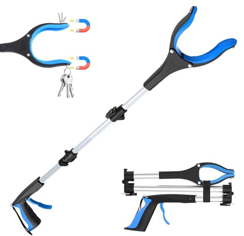 AUXHCYL 36in/91cm Litter Pickers for Adults, Helping Hand Grabber Stick for Disabled, Elderly Aids for Daily Living, Reacher Grabber for Bending, Pick Up Stick Grabber Disability Aid (Blue)