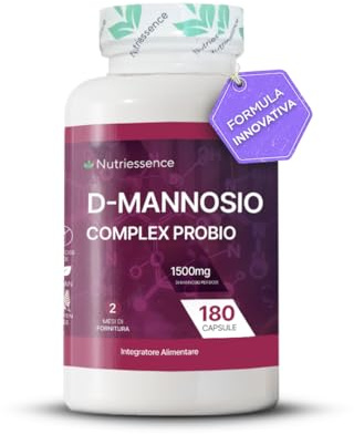 D-manosa 100% pura | 180 cápsulas | Infecciones urinarias por Candida y cistitis recurrente | Hasta 1500 mg por dosis diaria recomendada | Suplemento de cistitis con probióticos | Sin gluten ni