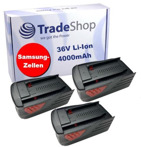 3X Trade-Shop Li-Ion Akku 36V 4,0Ah kompatibel mit Hilti Bohrhammer Schlagbohrmaschine Akkuschrauber Bohrmaschine ersetzt B36 B-36 B-36-V B36 Battery
