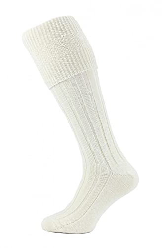 Edozos Chaussettes de kilt traditionnelles écossaises pour homme - Mélange de laine de qualité supérieure - Pour mariage, Hogmanay, tenue écossaise - Taille 39-45, crème, 6-11