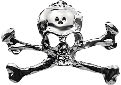 Broche gothique crâne pirate avec os croisés en métal accessoires de fête Halloween pour femmes écharpe robe épingle de revers cadeaux soirée (Plaqué Argent)