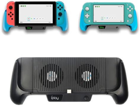 Compatible with Nintendo Switch Lite/Switch, Cooling Fan with Rechargeable Battery, Adjustable Ergonomic Hand Grip and Stretchable Charging Handle (Black)
