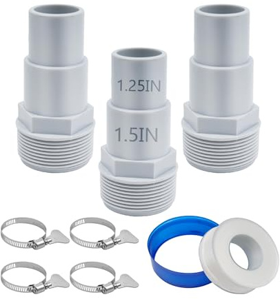 DIELOVEHUA 3 Pièces Adaptateur Tuyau Piscine, Raccord Tuyau Piscine 32mm et 38 mm, Accessoires de Piscine avec 4 Colliers Serrage, pour Pompe de Vidange de Piscine de Jardin
