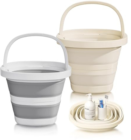 2-Pack Collapsible Buckets (2.6 Gallon/10L) - Foldable Rectangular Design with Handles, Space-Saving for RV, Camping, Car Wash, Fishing & Cleaning - Durable, Portable & Multi-Purpose