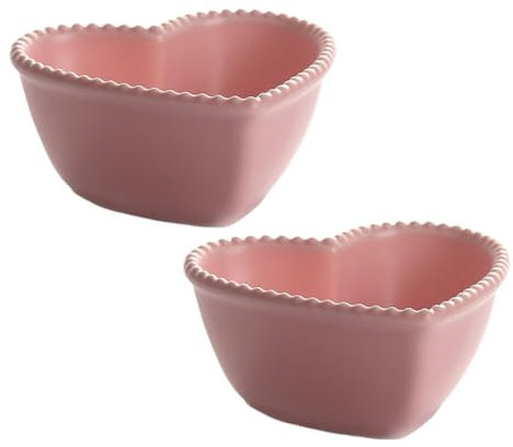 SOLUSTRE Heart-Shaped Fruit Salad Bowls 2pcs Creative Snack and Dessert Bowls Pink Baking and Steaming Egg Use Party Serving