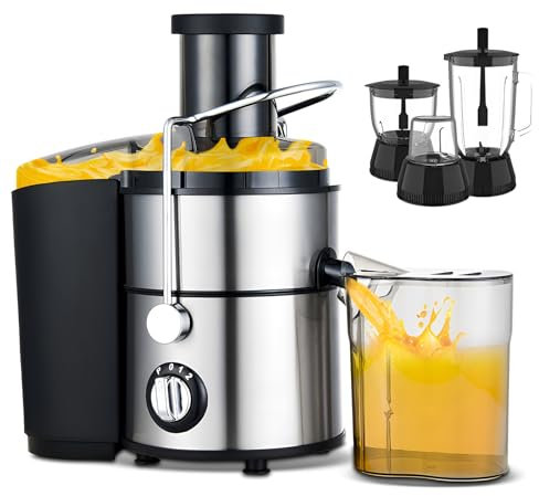 Electric Juicer Machine, 4 i 1 Juicer & Blender med 65 mm foderrans, 2-växlad centrifugaljuice-extraktor, 2 hastighetsinställningar, för frukt, grönsaker och citrus
