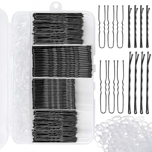 Coco Berming 300 Horquillas Pelo Mujer, Pinzas Chignon Invisibles, Pasadores Metálicos, Gomas para el Cabello, Accesorios Cabello, Caja Organizadora Incluida (Negro)