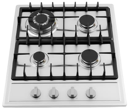 CHIMHOON Cocina de gas de 4 llamas, cocina de gas de acero inoxidable, cocina empotrada, cocina de gas de 23 pulgadas, cocina de gas natural y propano, placa de cocina integrada, 4 fuegos empotrados