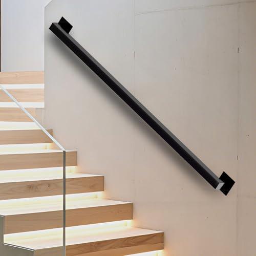 2FT Stair Railing Indoor, Black Metal Wall Mounted Handrail for Stairs, 500lbs Load Capacity Industrial Pipe Hand Rails for Indoor Stairs/Outdoor Use/Home/Loft/Porch/Deck, Rust-Resistant (Iron 2FT)