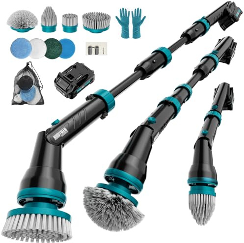 Alloyman Brosse de nettoyage électrique 8 en 1 200 tr/min pour sols et murs - Batterie remplaçable pour nettoyer les saletés tenaces dans le jardin et sur la terrasse - Jaune/noir