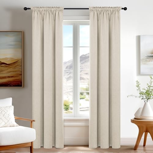 Deconovo Tende Oscuranti 100% con Tasca per Asta – Set di 2 Pannelli, Tende per Interni a Vetro Finestra, 55x220 cm, Beige, per Cucina, Bagno, Camera e Ufficio