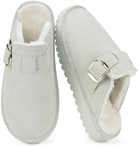 Mishansha Zuecos y Mules para Mujer Invierno Cálido Pantuflas, Beige 38