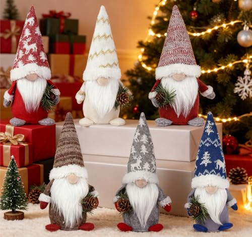 ilauke Jultomtefigurer, 6 stycken små tomtefigurer juldekoration, tomtar juldekoration inomhus med ananas juldekoration för bordsdekoration, jul, fönsterdekoration