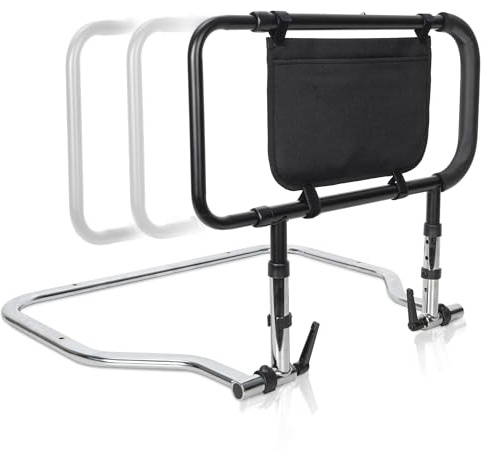 Bed Rails for Elderly Adults Safety with Storage Pocket, Lenght & Height Adjustable, Folding Bed Assist Grab Bar with Foam Handle, Safely Assist Handrail Bar for Seniors, Disabled, Pregnant Women