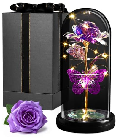 Maverton Infinity Rose mit Gravur personalisiert - Rose im Glas mit Licht - Geschenke für Frauen - Geburtstagsgeschenk für Frauen -personalisierte Geschenke zum Valentinstag zu Weihnachten