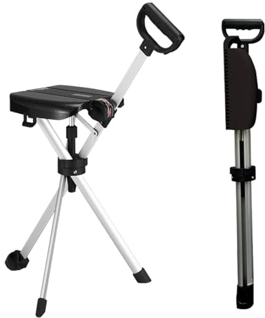 HZWJD Gehstock Mit Sitz Faltbar Leicht 3-Beinig Sitzstock/Stuhl Für Senioren 2-In-1-Leichtbau-Gehstock Und Hocker Für Reisen Und Wanderungen Black
