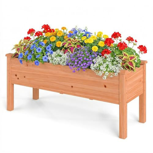 RELAX4LIFE Fioriera da Esterno, Orto Rialzato da Esterno in Legno di Abete Naturale con Fori di Drenaggio, per Balcone, Giardino, Cortile, per Verdure, Fiori, Erbe, Frutta (Arancione, 120x44x51cm)