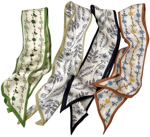 Nymora 4Pcs Seidenschal Damen, Multifunktionale Boho Schals Stirnbänder Satin Schal für Tasche Haarschmuck
