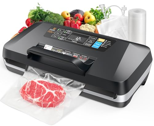 Vacuum Sealer Machine, 95Kpa Powerful Suction System Commercial Full Automatic Vaccum Sealer with Built-in Cutter & Bag Storage, Includes 1 Bag Roll + 10 Pre-cut Bags
