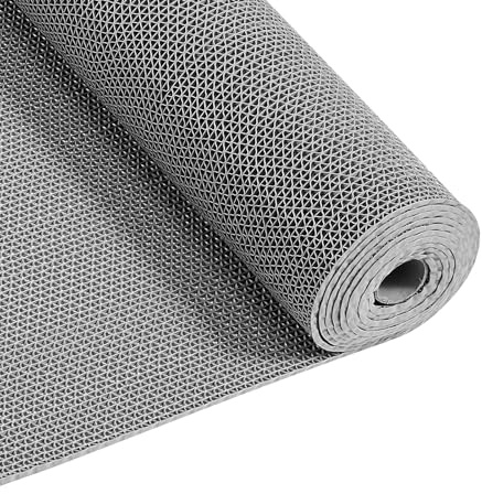 VEVOR Drainage Mat, 3 x 16.4 ft, PVC Non Slip Commercial Floor Mat, Wet Area Water Drain Splash Matting Hollow Doormat Roll, for Outdoor Indoor Restaurant Swimming Pool Patio Bathroom Washroom, Gray