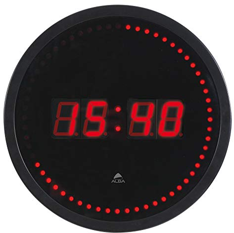 Alba HORLED Horloge Murale LED Noir / Rouge - Prise électrique UK